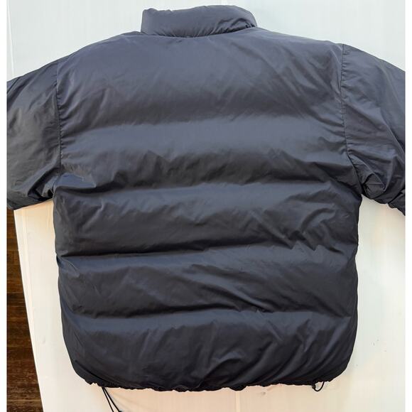 LANDS END Sz LG 42-44 Reversible Down Puffer Jacket Red Navy Removable Hood - Picture 6 of 11